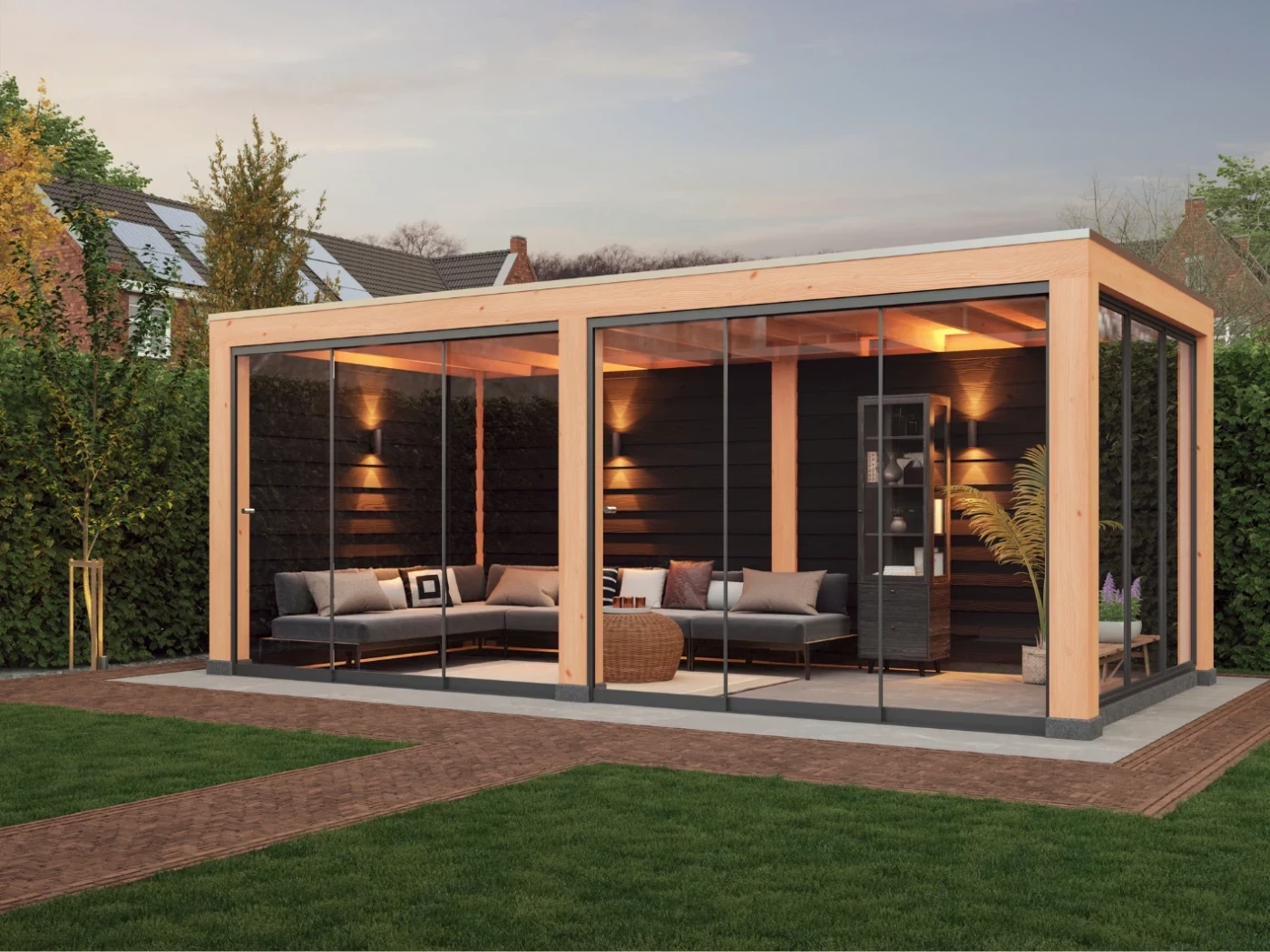 Douglas overkapping, 600 x 400, met zwarte schuur en achterwand, Westwood Modern - Afbeelding 2